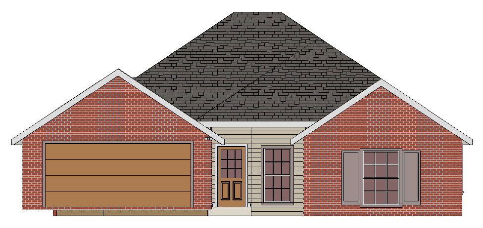Design drawing: front elevation of a home designed by Advantage Design, Lafayette area, 2007